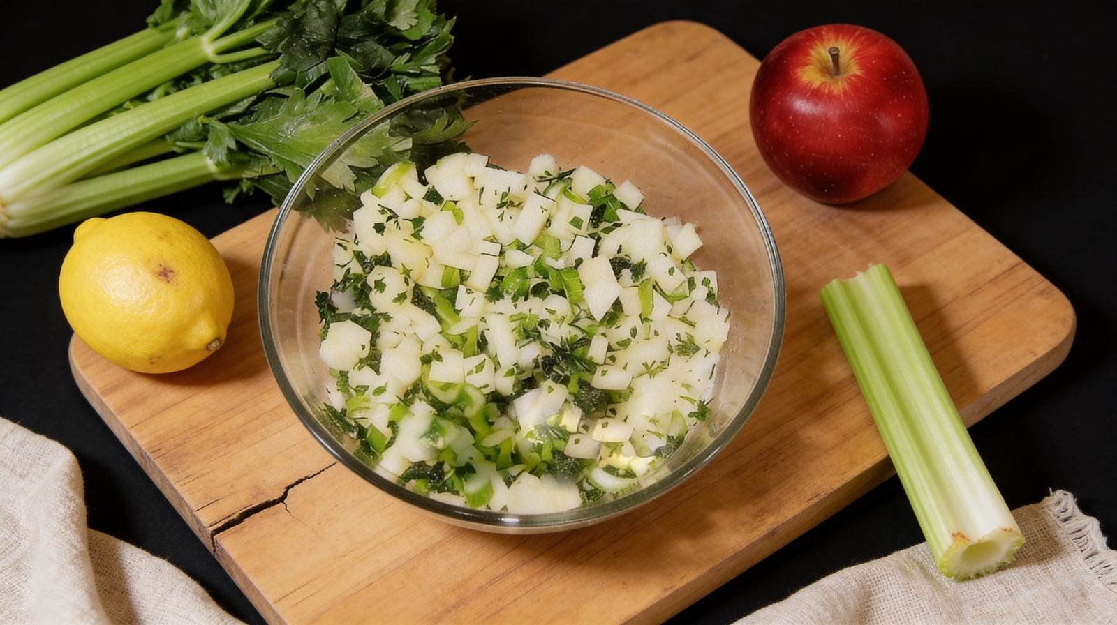 Surówka z selerem naciowym, jabłkiem i pietruszką – chrupiąca surówka pełna witamin.