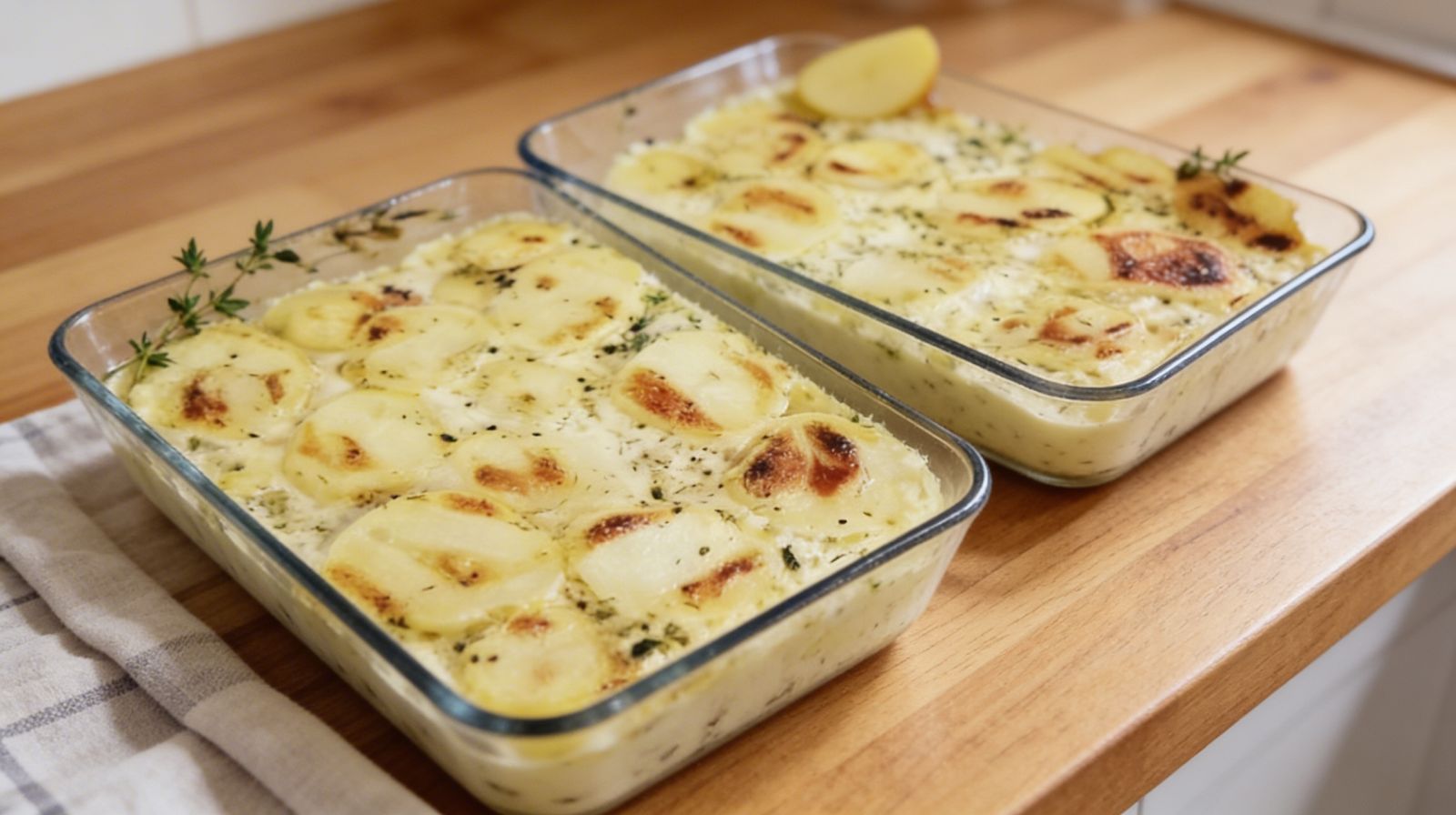 Cassolette z łososiem i ziemniakami w naczyniu żaroodpornym, kremowa zapiekanka z łososia z ziemniakami zapieczona w śmietance.