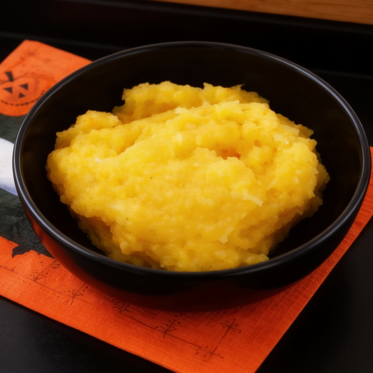 Kremowe puree z pieczonej dyni i ziemniaków w misce.